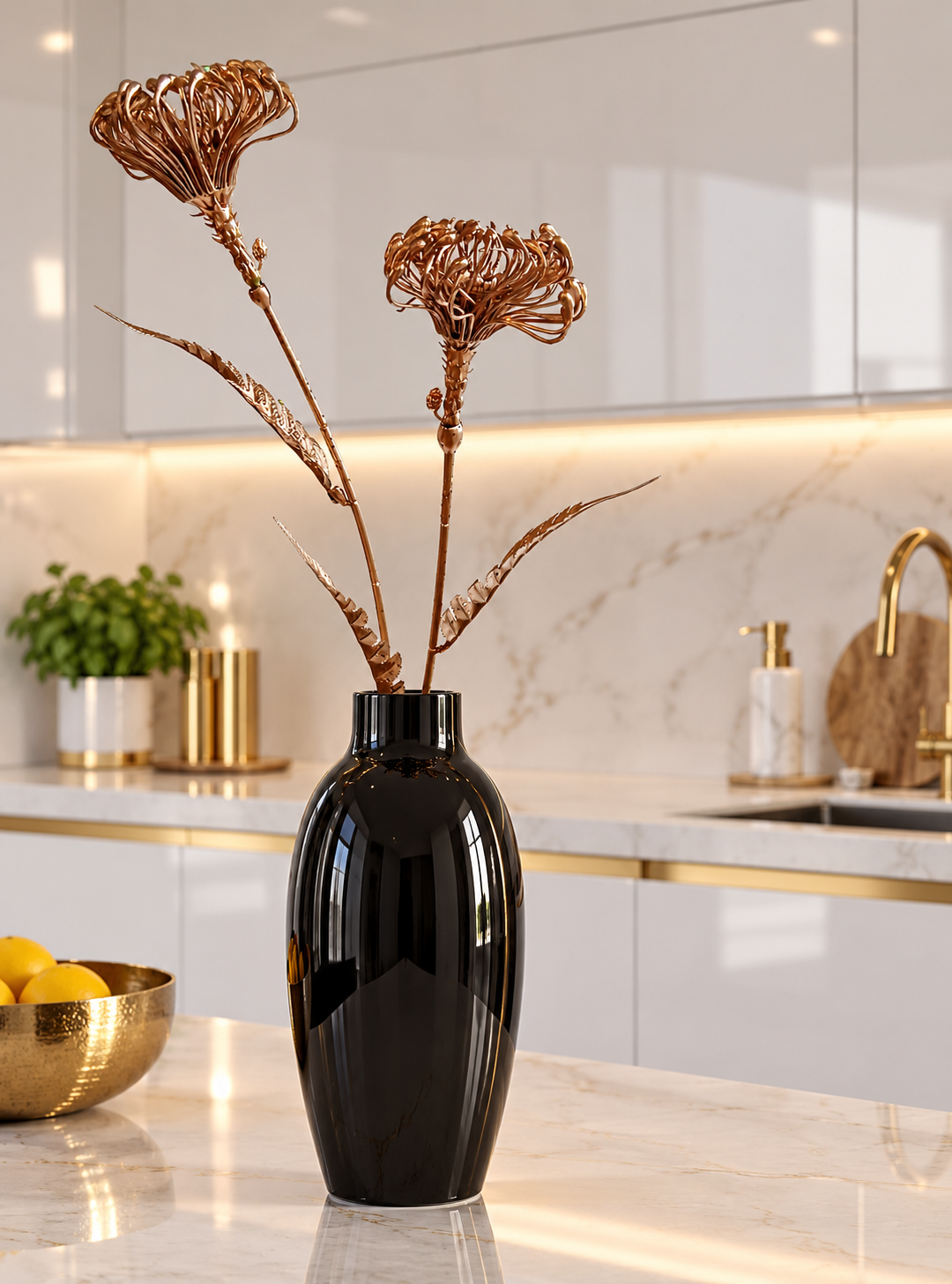 Dekozweig Protea - Gold glänzend