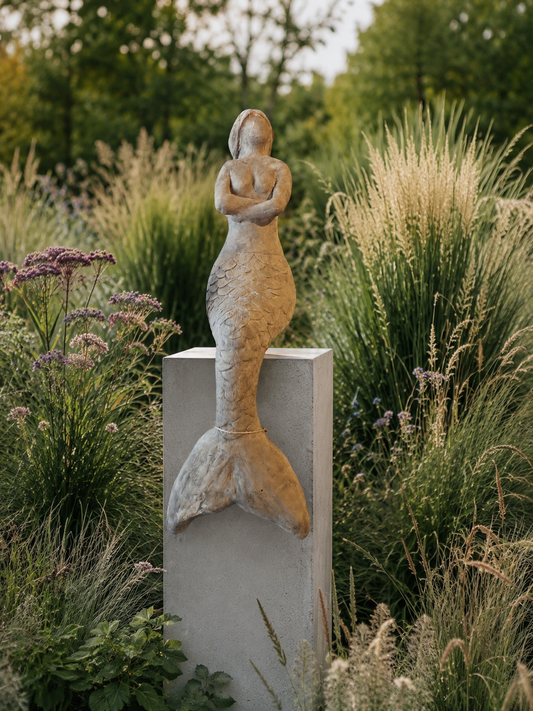 Zauberhafter Edelbeton Meerjungfrau groß mit Stele von Atelier SirWilliam