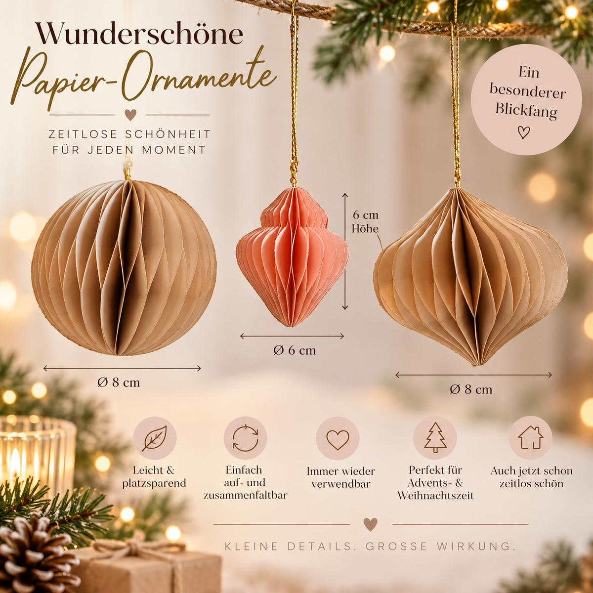 Papier-Ornamente 3 verschiedene Größen