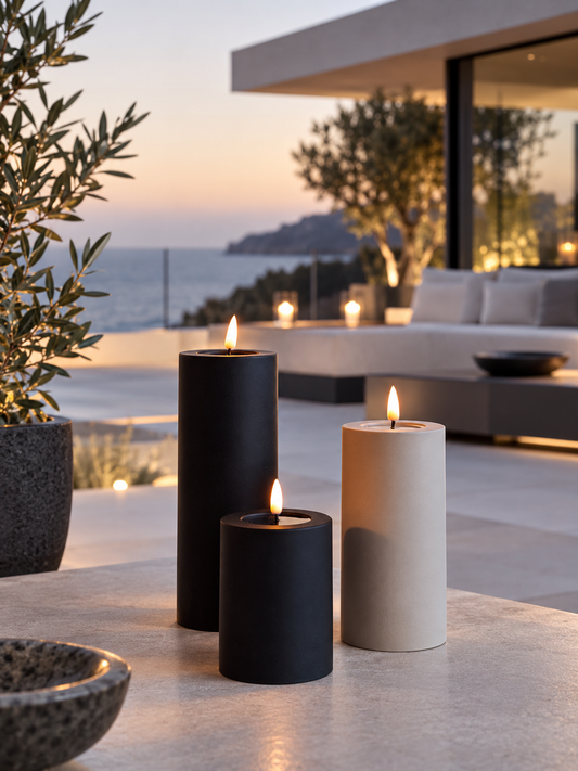 LED Outdoorkerze von DELUXE mit Batterien  und passender Fernbedienung