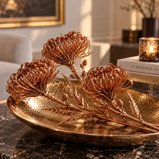 Dekozweig Protea - Gold glänzend