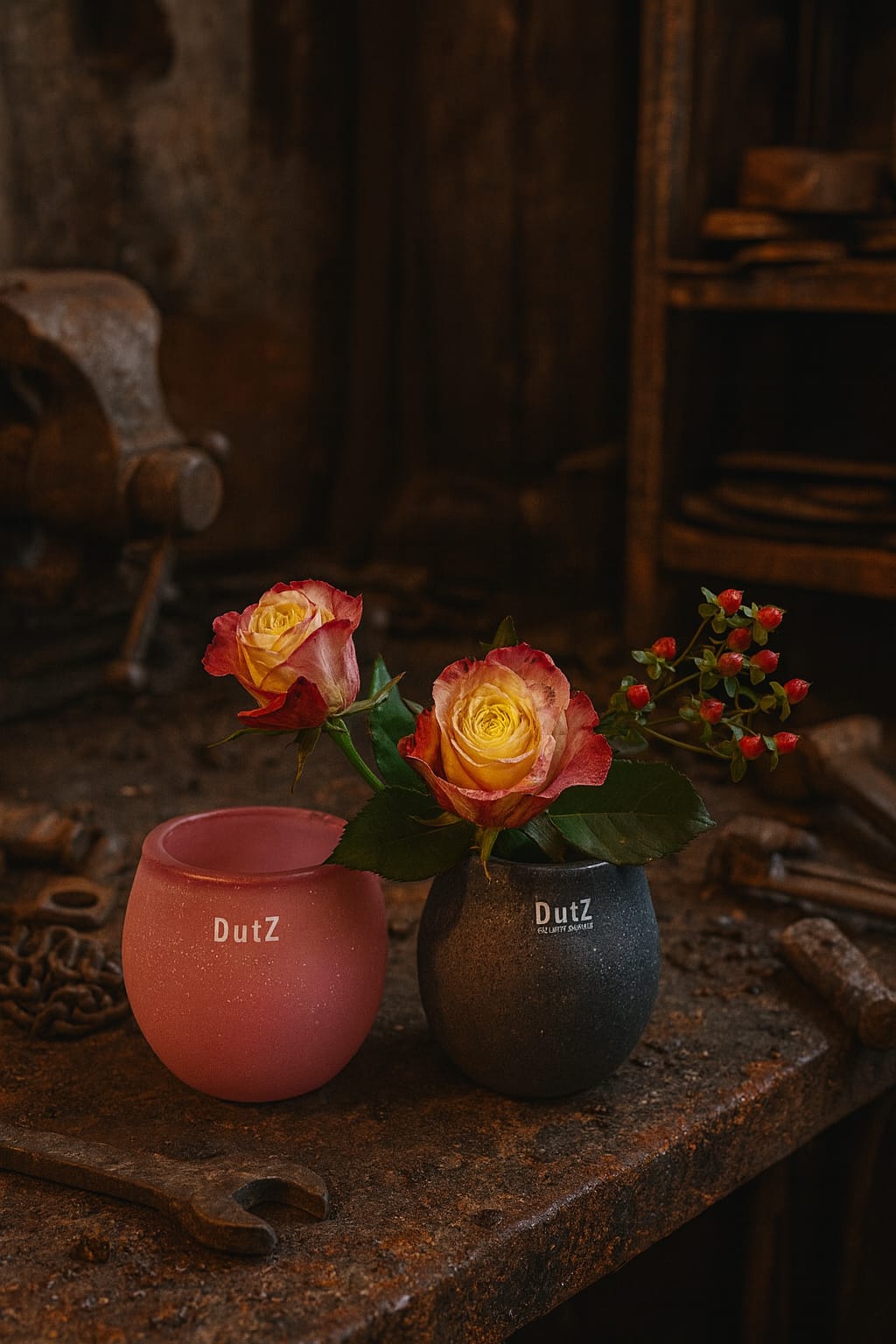 DutZ Vase Hurricane Antic Fuchsia und Grey