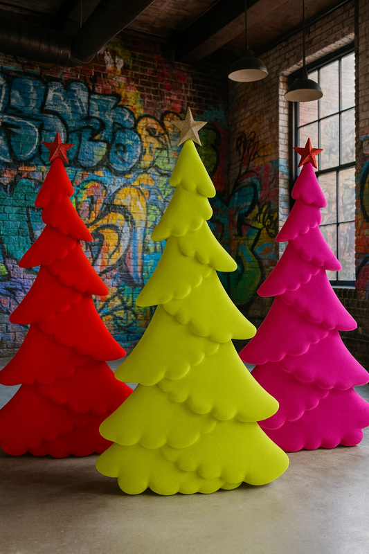 Farbenfrohe Deko-Tannenbäume