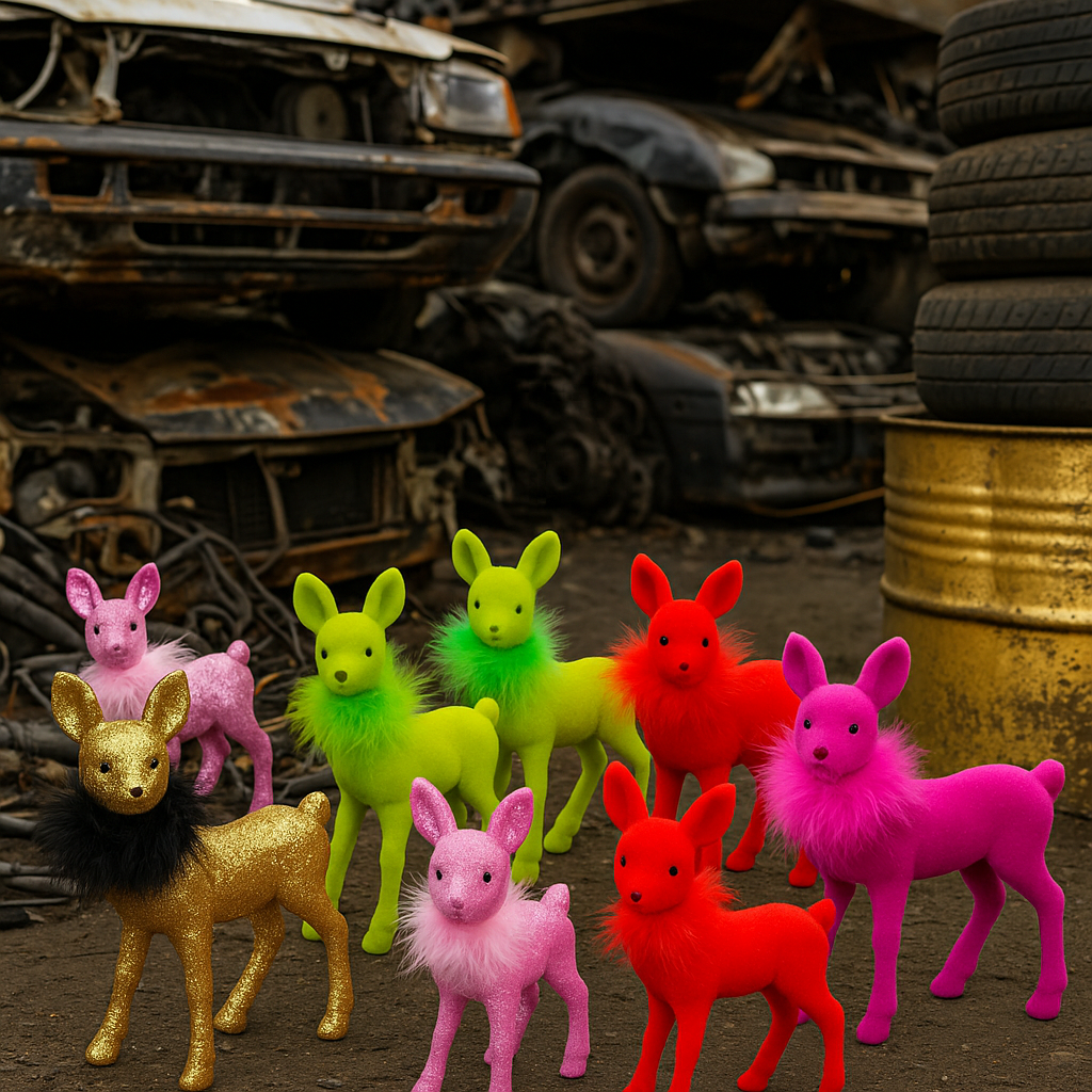 Bunte Deko-Rehe mit Federschmuck