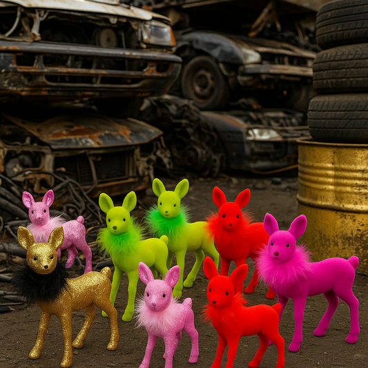 Bunte Deko-Rehe mit Federschmuck