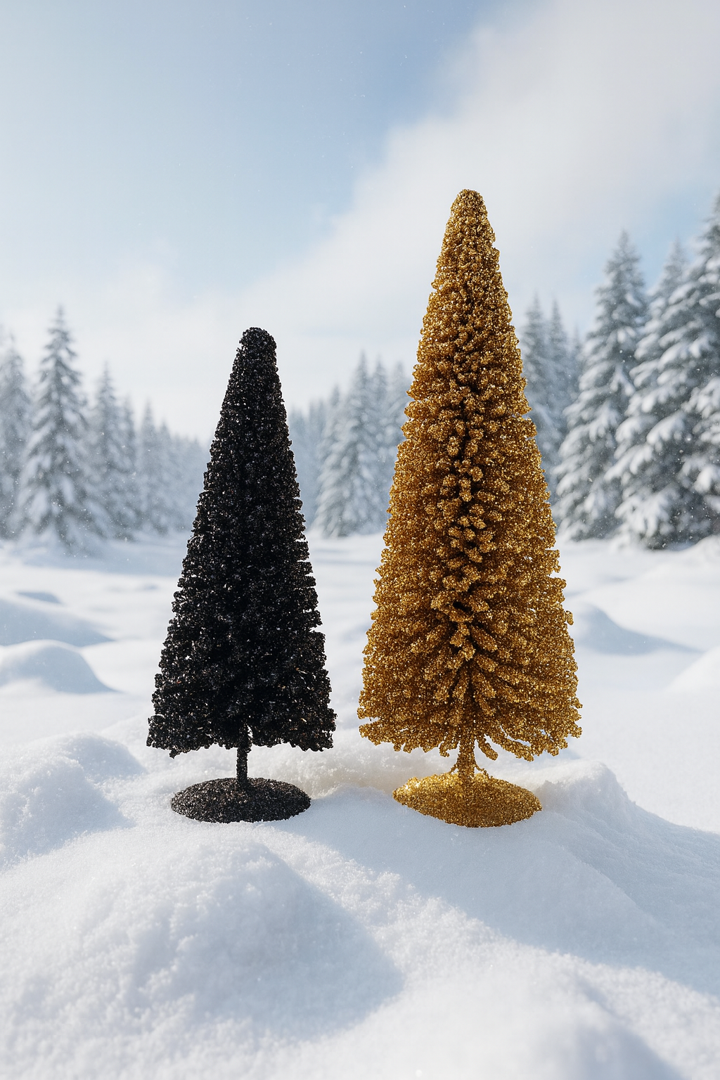 Dekobäume Schwarz und Gold mit Glitzer